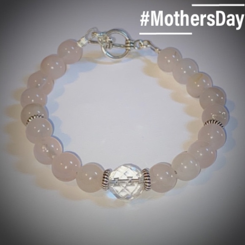 Rose Quartz and Crystal Sterling Silver Bracelet - Picture 3 of 3